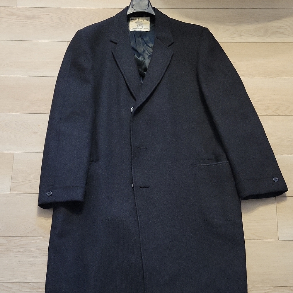 Vintage Hart Schaffner Marx Black And Gray Tweed Trench Coat/ Wool Coat